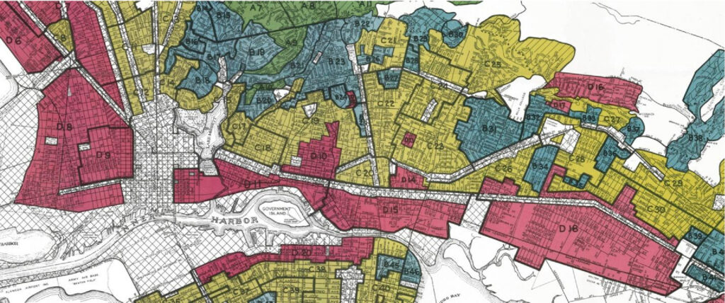 Redlining map; Image credit: Thrivance Group; Whose streets? Black communities sidelined as slow streets reboot redlining for gig workers