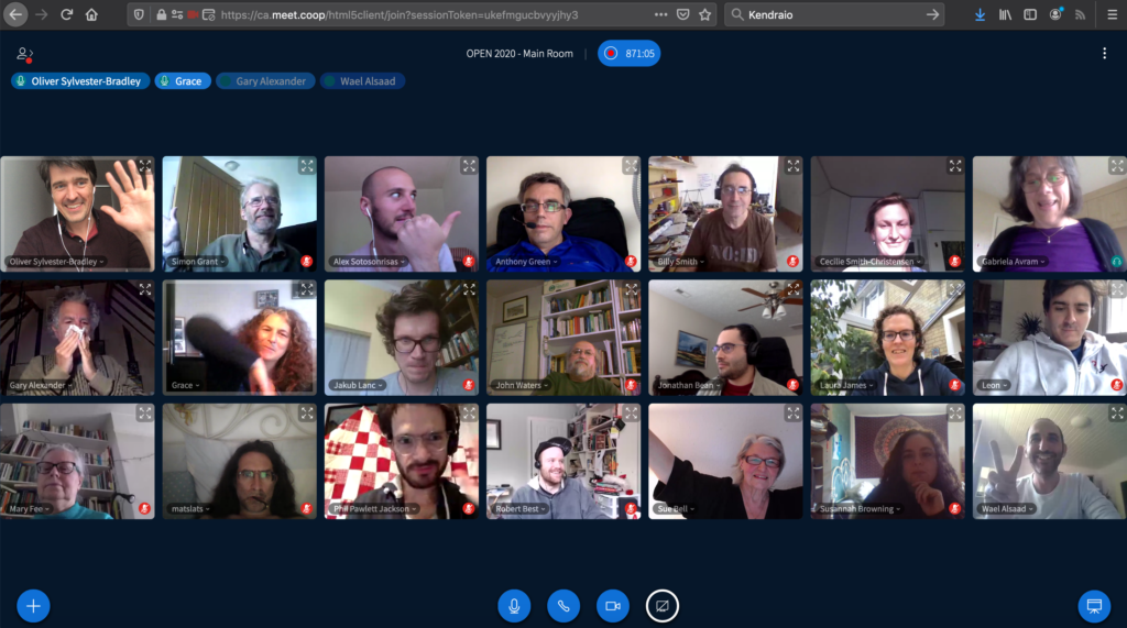 photo of grid of faces on a video conferencing call using meet.coop