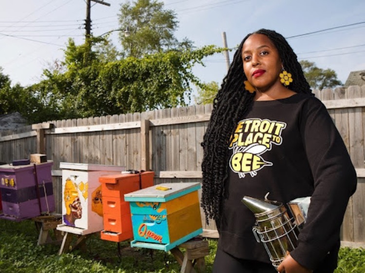 do it ourselves: Nicole Lindsey, co-founder and beekeeper of Detroit Hives, poses for a photo. Credit: Timothy Paule