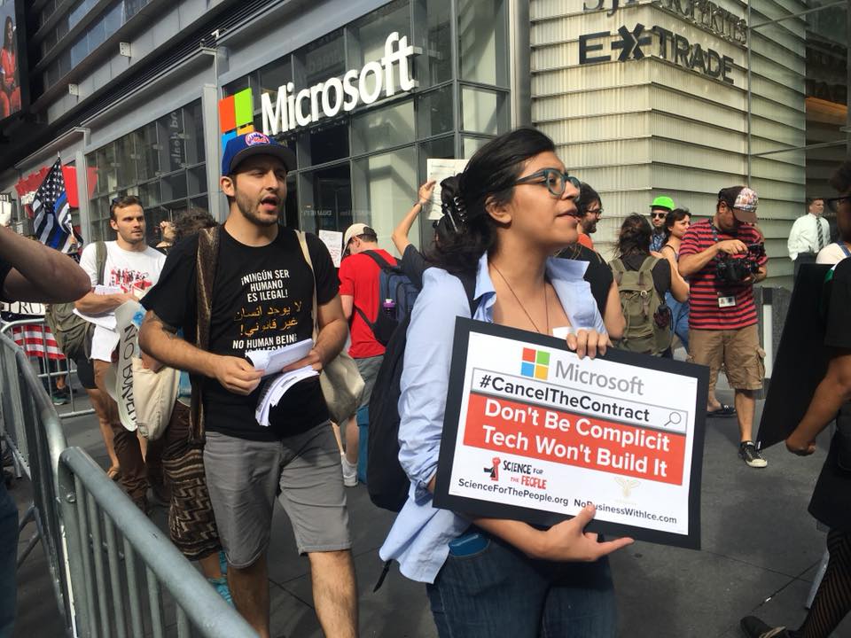 Microsoft tech workers organize in protest of the company's contract with ICE, 2018. Credit: Science for the People
