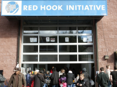 Climate justice In the aftermath of Hurricane Sandy, the Red Hook Initiative operated as a recovery command center and localized soup kitchen. In this example of collective resilience, community-building, socio-environmental resilience, spatial politics and design became inextricably linked. Credit: Superstorm Research Lab