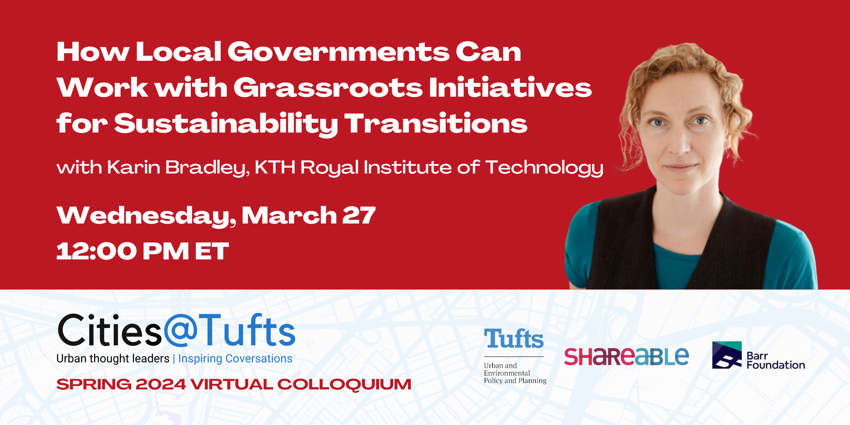 Cities@Tufts promo for an event on Wednesday, March 27 at 12 PM ET.